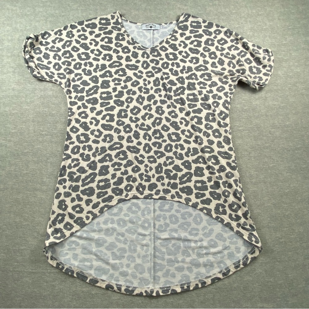 Crazy Train  Womens  Animal Print SS High Low Hem Blouse Size S‎